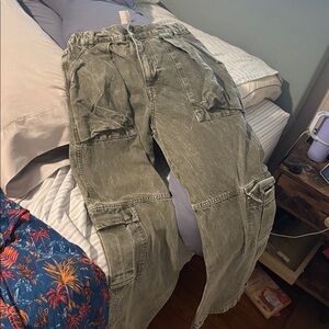 Free People We The Free Marx Slouchy Cargo Jeans  Washed Green